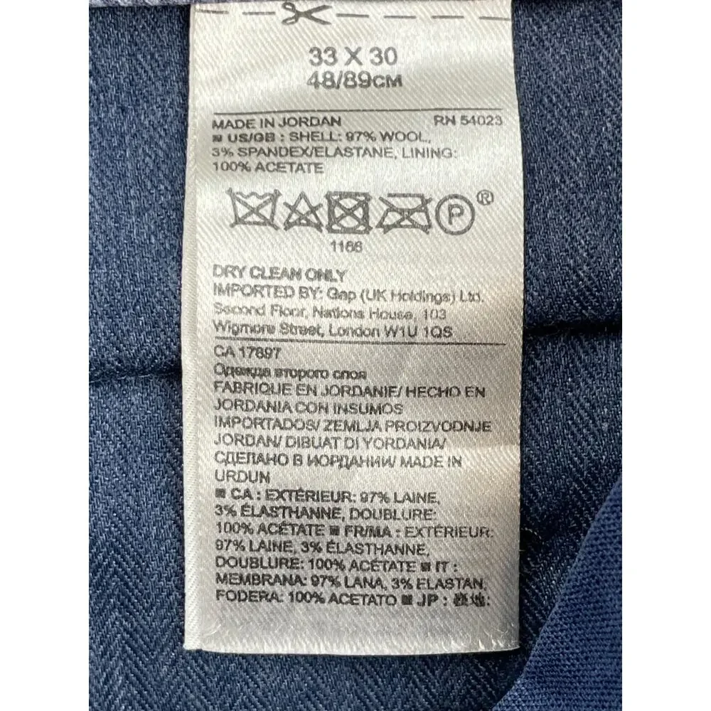 Banana Republic Pants Mens 33 x 30 Blue Wool Blend Stretch Slim Fit